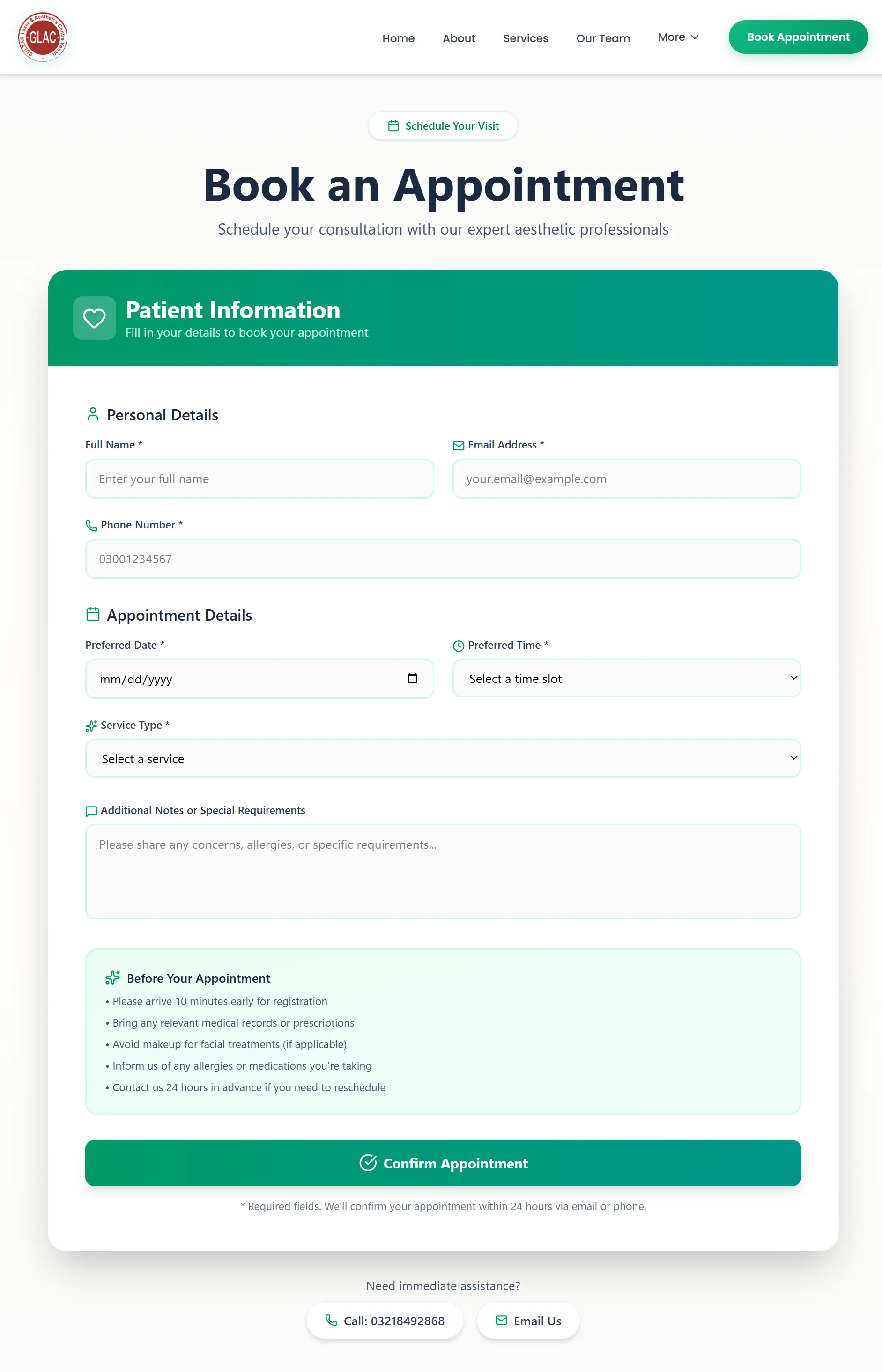 Gulzar Hospital Website - Appointment booking system