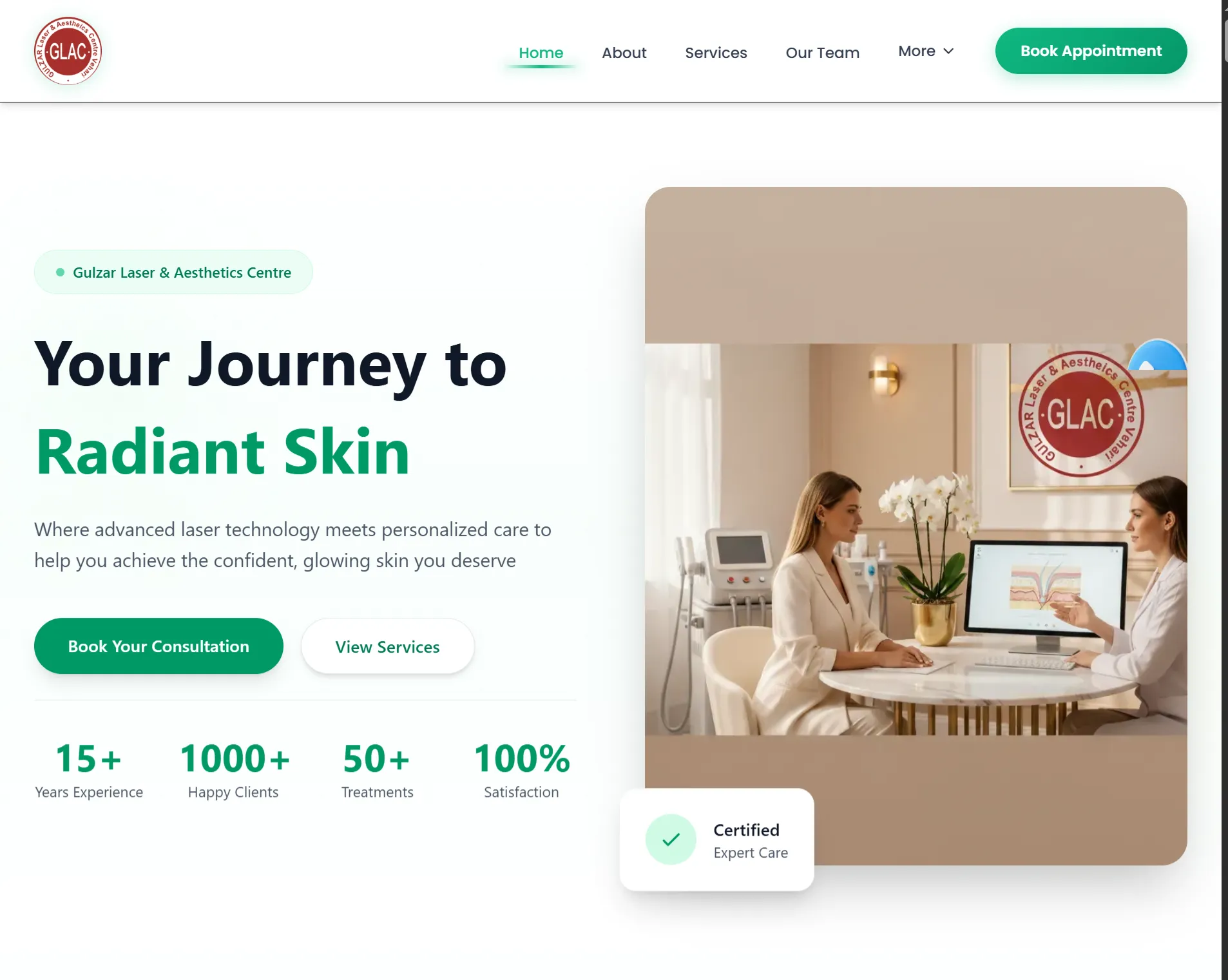 Gulzar Hospital Website - Homepage with hero section